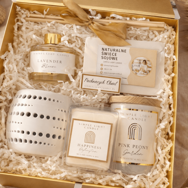 Zestaw Prezentowy - „Czas na relaks” (L) Świeca M + dyfuzor + Kominek duży + woski