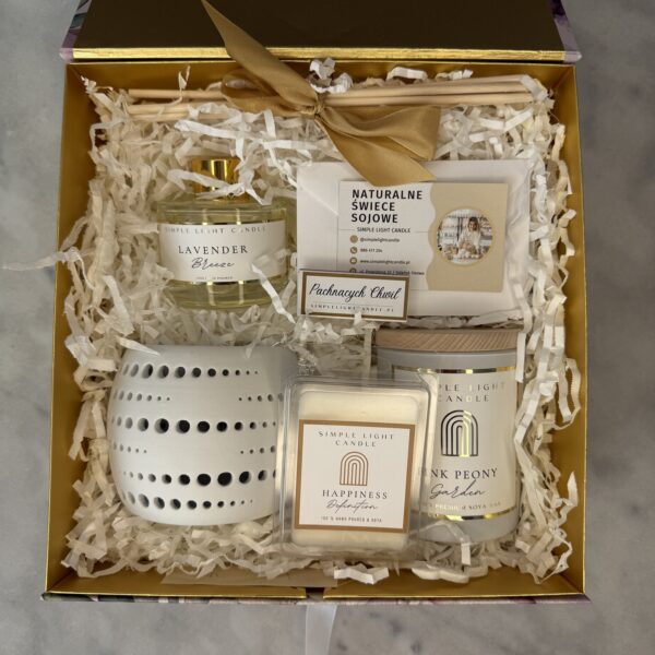 Zestaw Prezentowy - „Czas na relaks” (L) Świeca M + dyfuzor + Kominek duży + woski