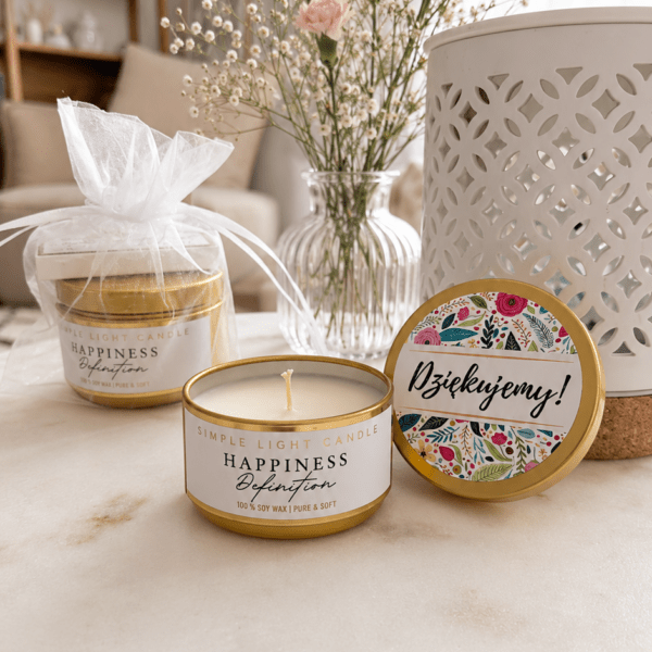 ZAKOŃCZENIE ROKU SZKOLNEGO - Świeca sojowa w puszce 50 ml „Dziękuję / Dziękujemy” Kwiaty